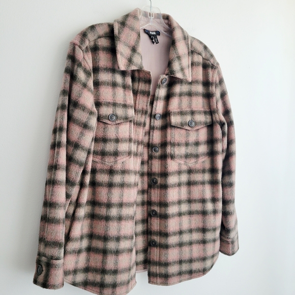 PAIGE Pink and Green Plaid Shirt-jacket Overshirt Hybrid Layering Shacket - Picture 4 of 6